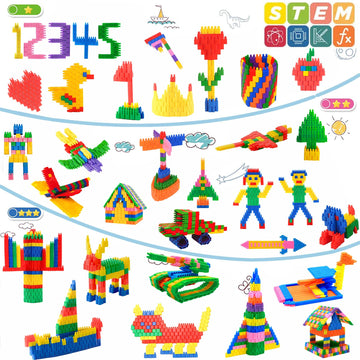 FUBAODA 600pcs Kids Building Blocks - STEM Educational Toy for Preschool & Kindergarten - Plastic Construction Playset