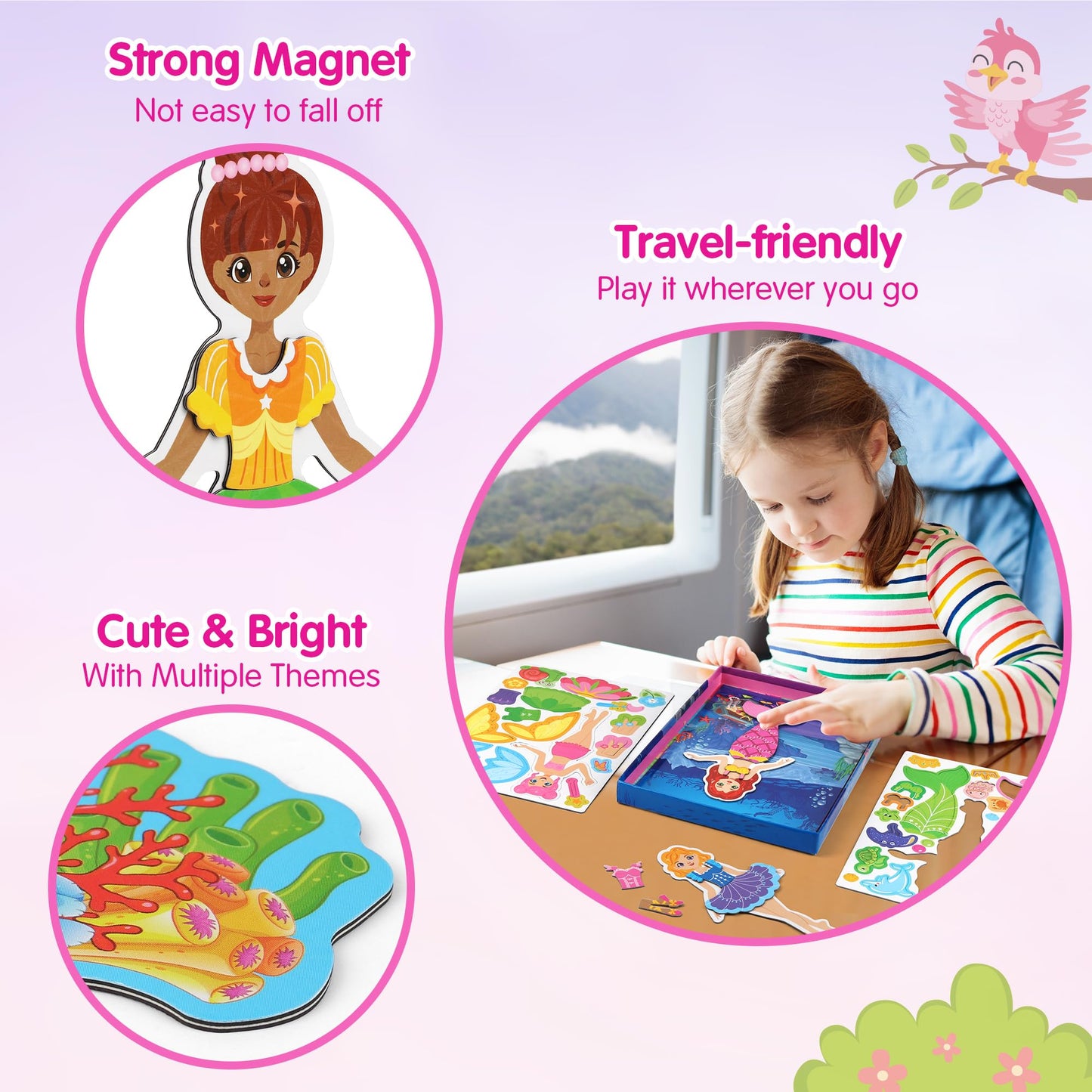 Mocoosy Magnetic Dress Up Dolls For Girls, Princess Mermaid Fairy Ballerina Magnet Dolls Dress Up Kits, Travel Game Car Road Trip Airplane Activity Toys Easter Gifts For Toddler Girls Ages 3 4 5 6 7