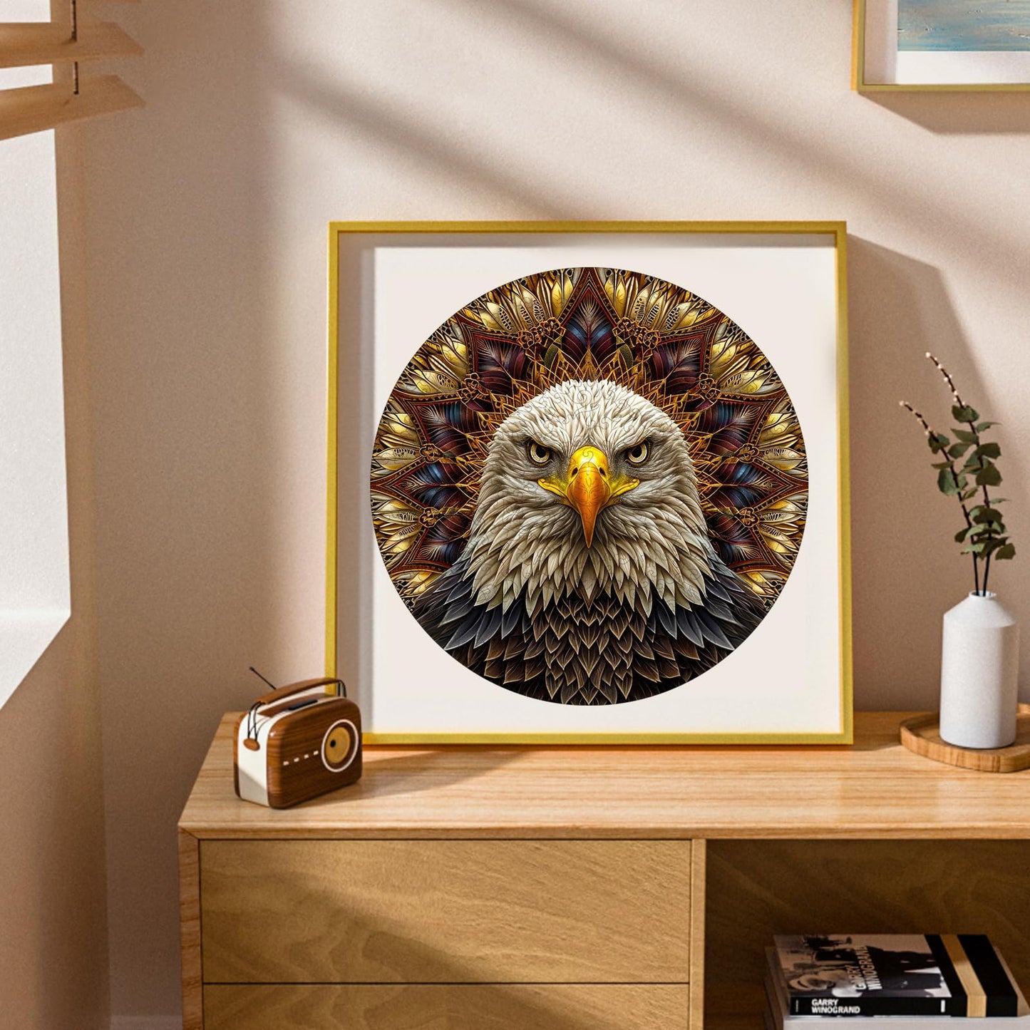 Bald Eagle Wooden Puzzle for Adults 500 Piece, Mandala Wooden Jigsaw Puzzles, Inspiring Puzzle, Beautiful Wooden Puzzle with Box