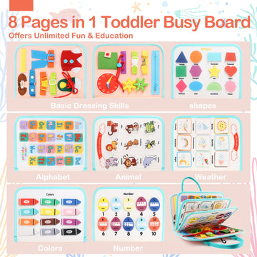 Toddler Busy Board Montessori Toys For Toddlers 1-3 Year Old Educational Activity Book Board Sensory Travel Toys Ages 2-4 Presch