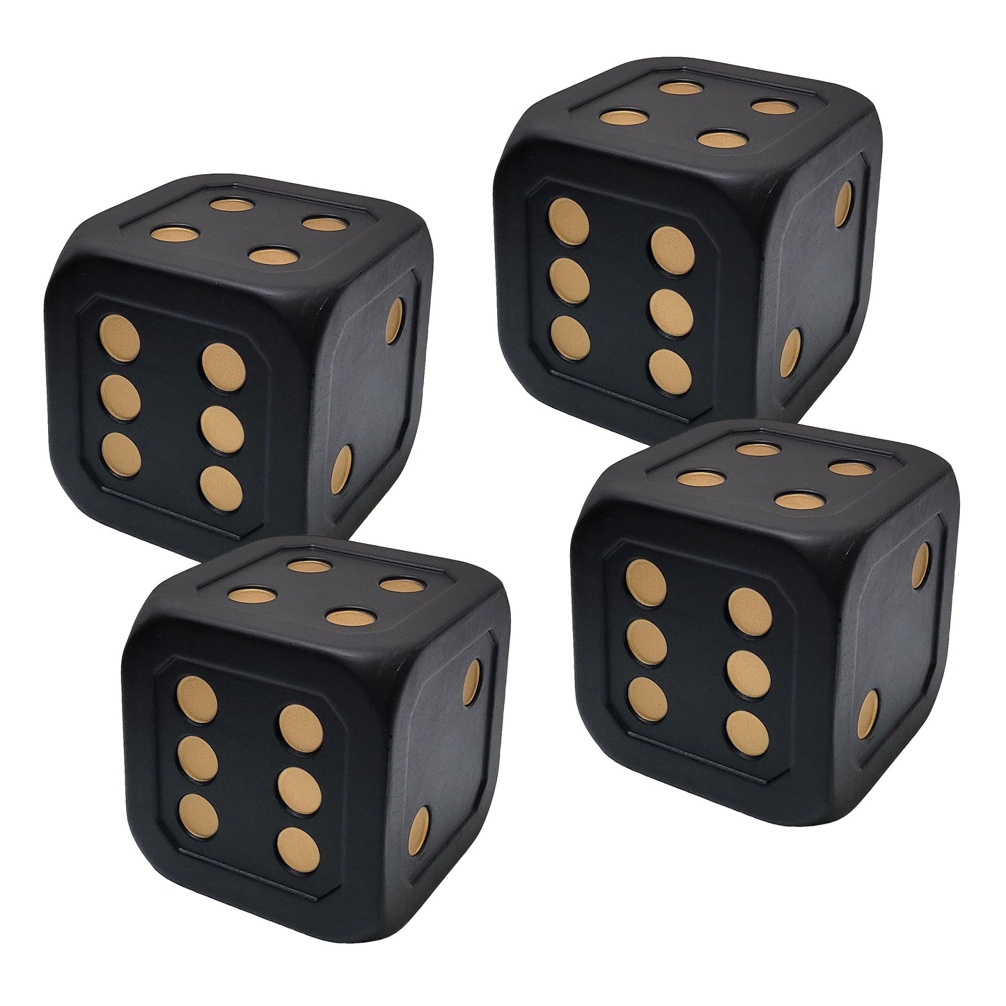 Macro Giant 6 Inch PU Foam Jumbo Big Playing Dice, Set of 4, Black- Gold Color, Math Teaching, Teaching Aids, Board Games, Kid T