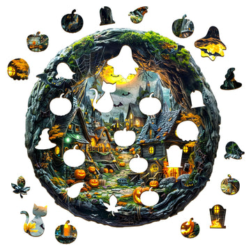 Jigfoxy Wooden Puzzle for mature-themeds Halloween Night Jigsaw Puzzles for mature-themed Unique Animal Shape Wood Cut Puzzles Christmas Thanksgiving Gifts for Friends Family (M-11.4 * 11.3in-195pcs)