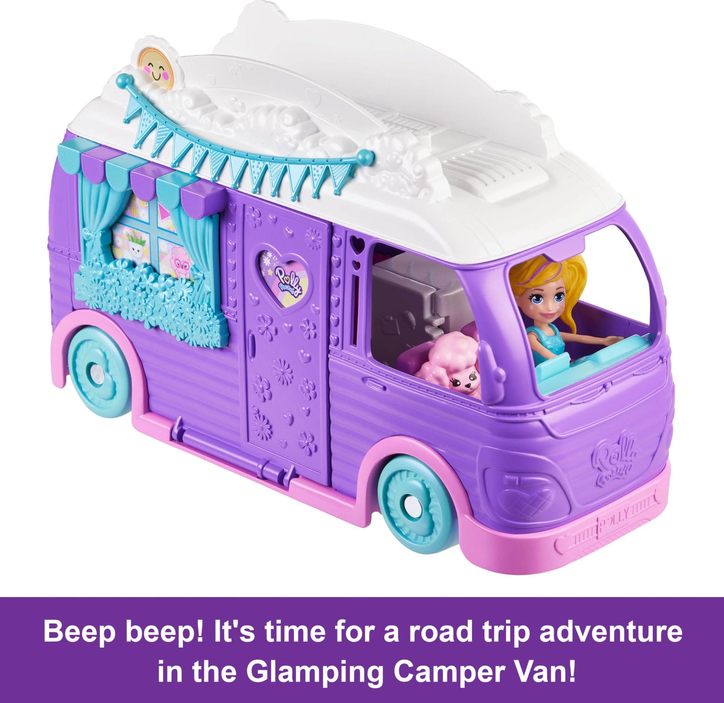 Polly Pocket Doll & Pet Playset, Travel Toy With Camping & Food Accessories, Glamping Camper Van