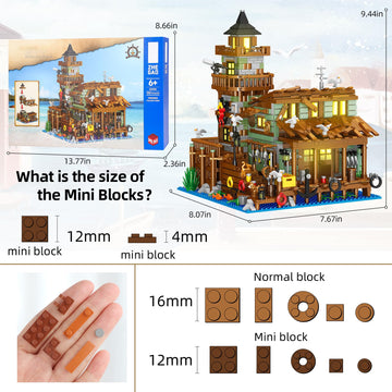Fishing Village Store House Building Set With Led Light, 1881 Pcs Wood Cabin Mini Building Block, Stem Architecture Toys Kit, Birthday Gift For Adults Ages 8-12+ Years(Not Compatible With Set )
