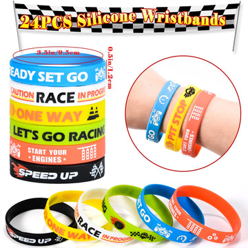 Lorfancy 48 PCS Race Cars Party Favors Slap Bracelets for Kids Boys Rubber Bracelets Silicone Wristbands Checkered Flags Car Rac