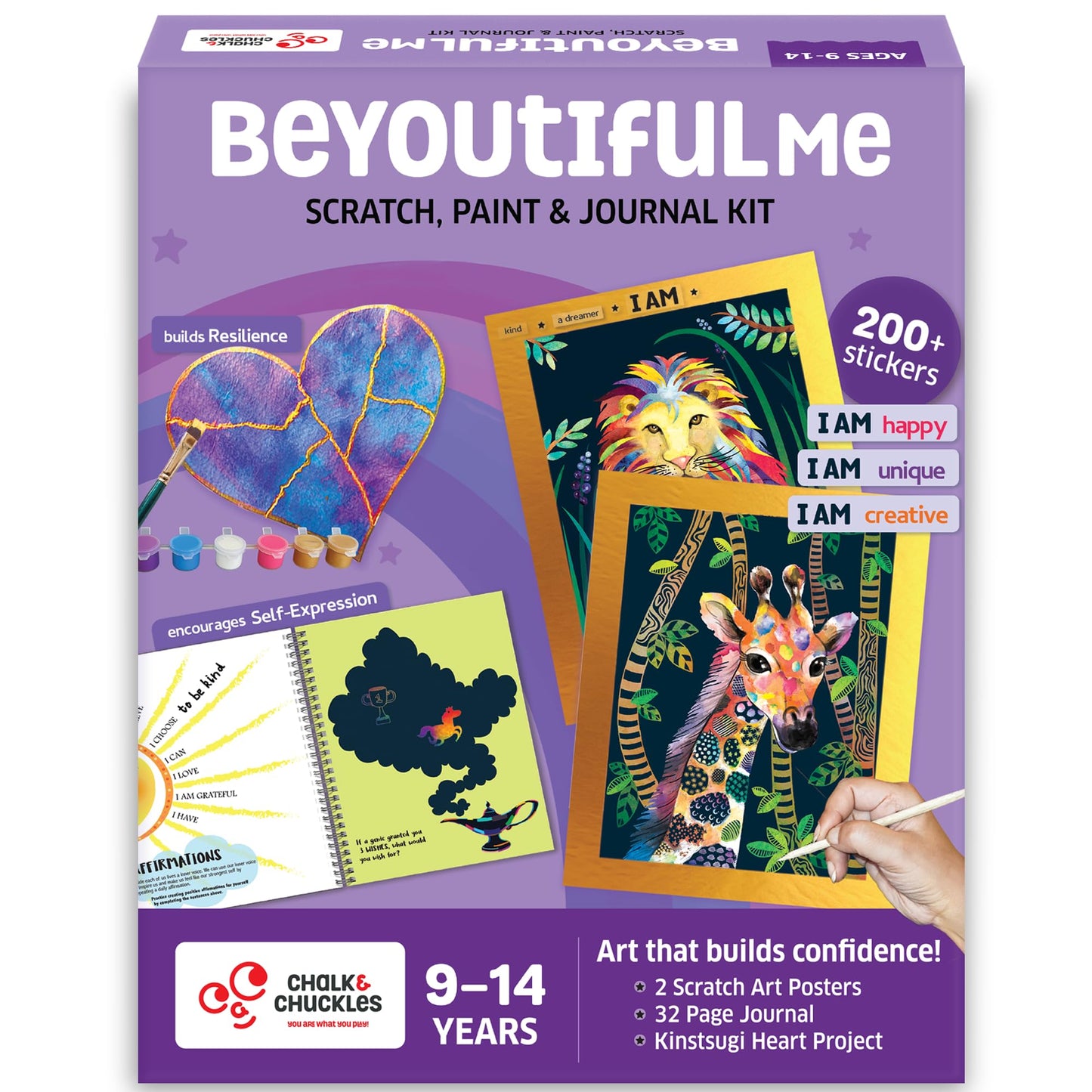 Chalk and Chuckles BeYouTiful Me Art and Craft Kit Ages 8-14, Scratch Art, Creative DIY Gifts for Girls, Boys Age 9, 10, 11, 12