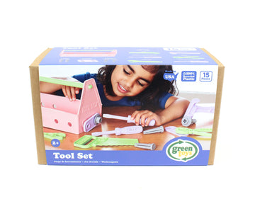 Green Toys Tool Set, Pink 4C - 15 Piece Pretend Play, Motor Skills, Language & Communication Kids Role Play Toy. No BPA, phthala