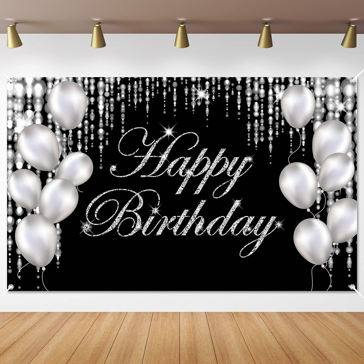 Silver Happy Birthday Banner Backdrop Large Happy Birthday Yard Sign Backgroud It'S My Birthday Backdrop Baby Shower Party Indoor Outdoor Car Decorations Supplies For Men Women Boys Girls