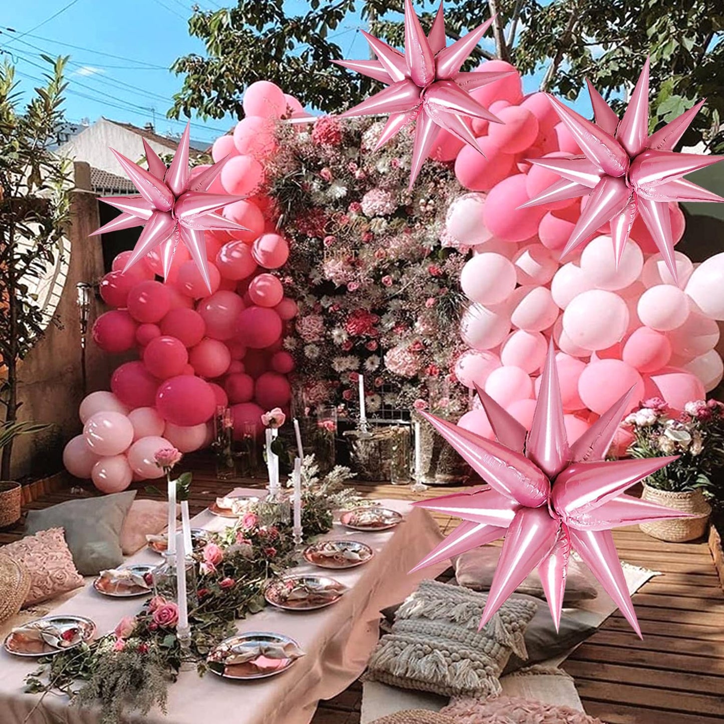 Funtoob Pink Star Balloons Metallic Star Foil Balloons Birthday Balloons Pink Star Cone Balloons Starburst Balloon Spike Balloon