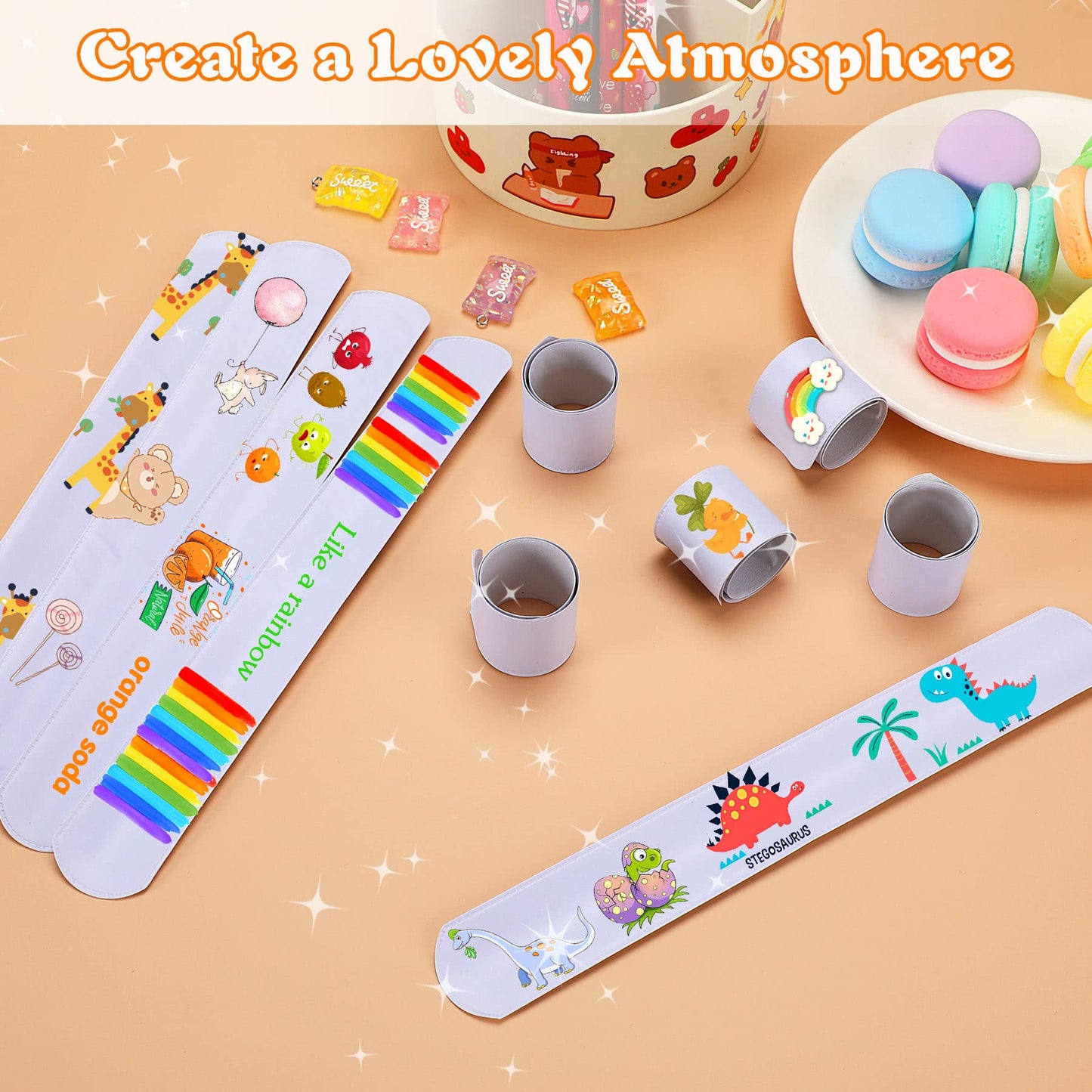 JUNEBRUSHS 56 Pack Slap Bracelets White Blank DIY Slap Bands for Kids Soft Wristband Party Favors Snap Bracelets Bulk for Boys G