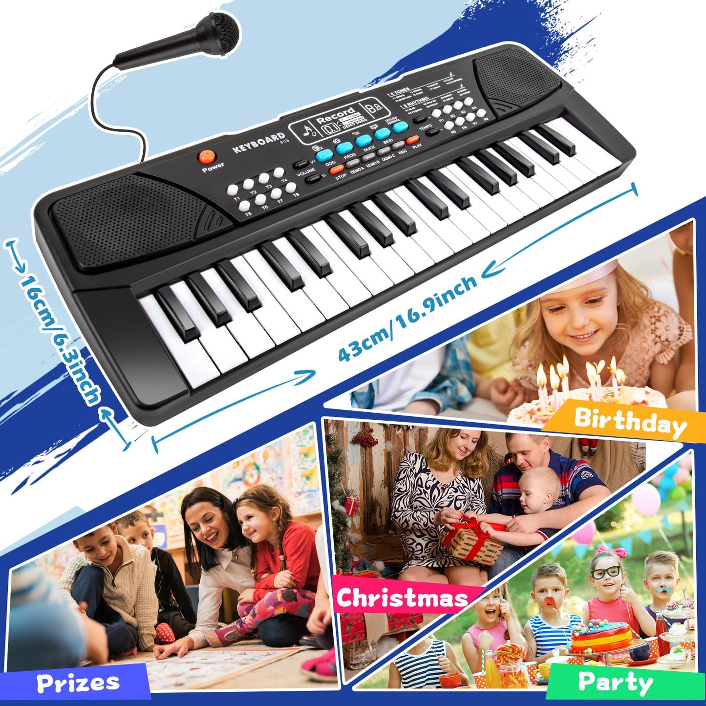 M Sanmersen Kids Piano Keyboard, Piano For Kids With Microphone Portable Electronic Keyboards For Beginners 37 Keys Musical Toy For 3/4/5/6/7 Year Old Girls Boys