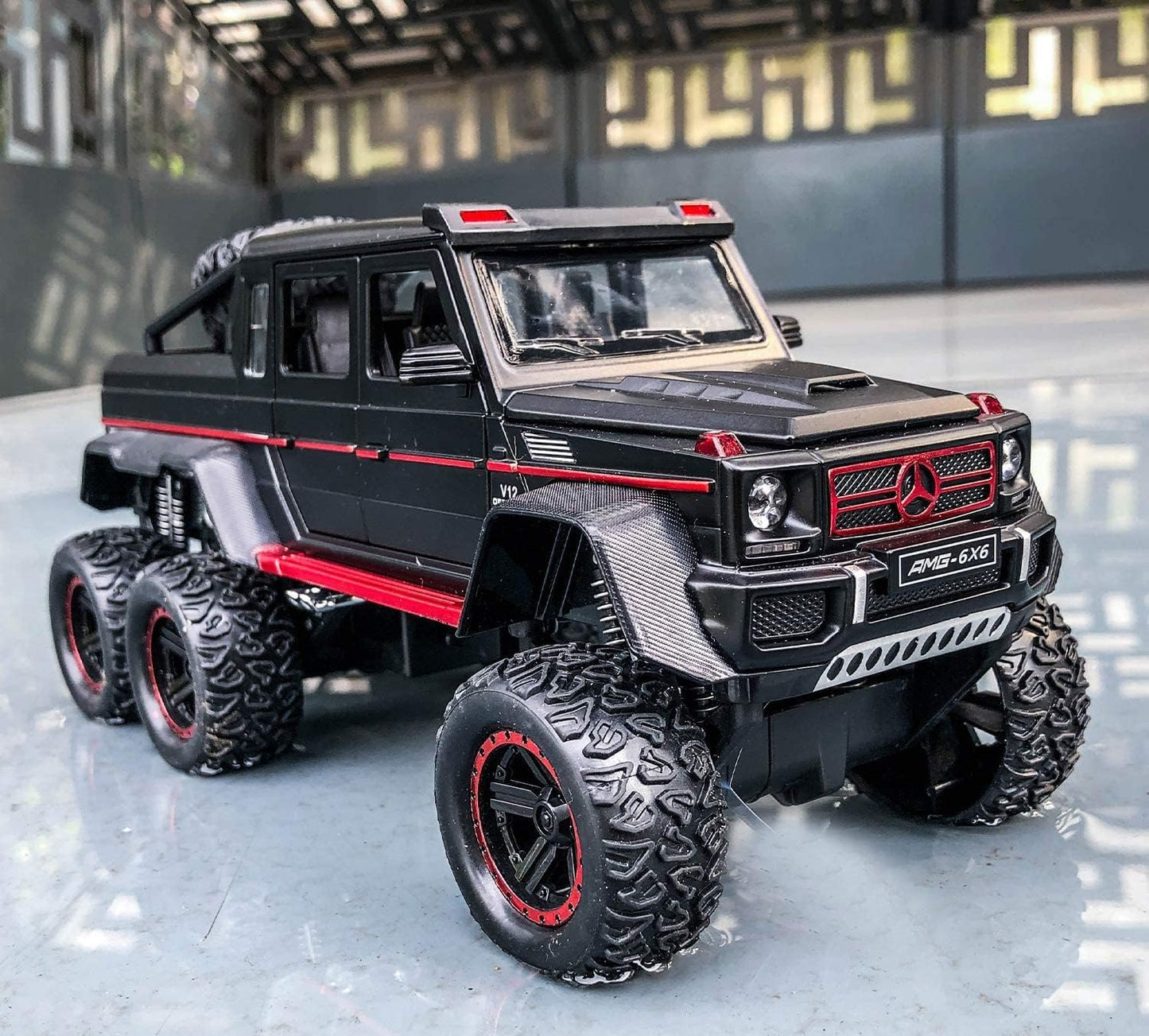 Adlon Car 6 Wheel Drive Metal Car Pull Back with Open Doors, Engine Cover, Tail with Front and Rear Light & Music Great Gift for