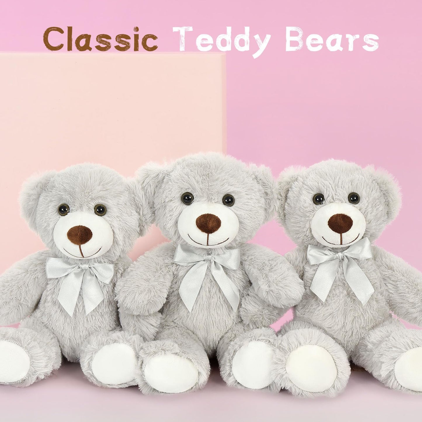 Maogolan Bulk Teddy Bear Baby Shower, 10 Packs Small Gray Teddy Bear Stuffed Animals In Bulk,13.5' Small Stuffed Bears Plush For Wedding,Birthday,Christmas, Party Decorations