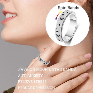 Amorartsky Spinner Ring For Anxiety Relief Fidget: Anxiety Ring For Women Men, Titanium Stainless Steel Spinner Ring, 5 Colors, 6Mm, Size 9, Fidget Ring, Moon Star, Hollow Outer-Silver