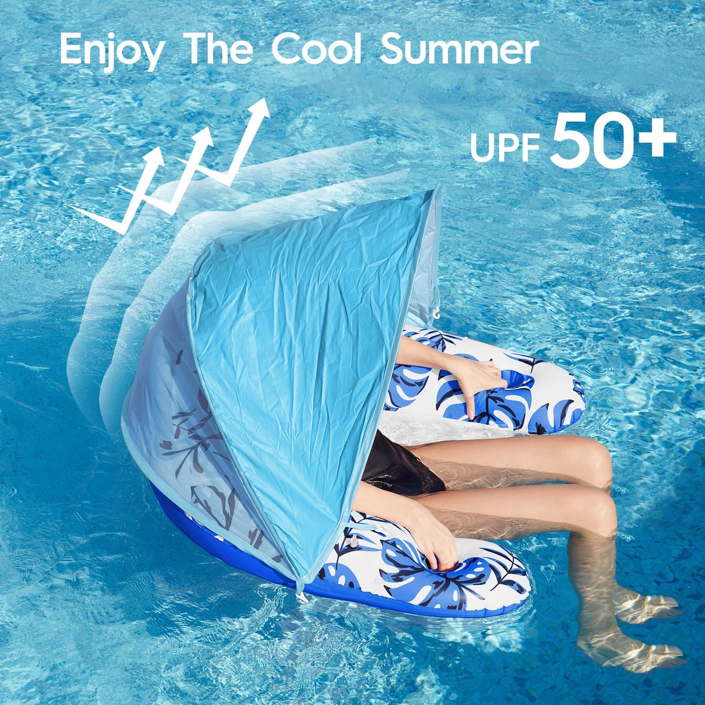 Calobana 2 Pack Pool Float Chair With Canopy Inflatable Pool Floats For Adults Adjustable Sunshade Cup Holder Ergonomic Headrest