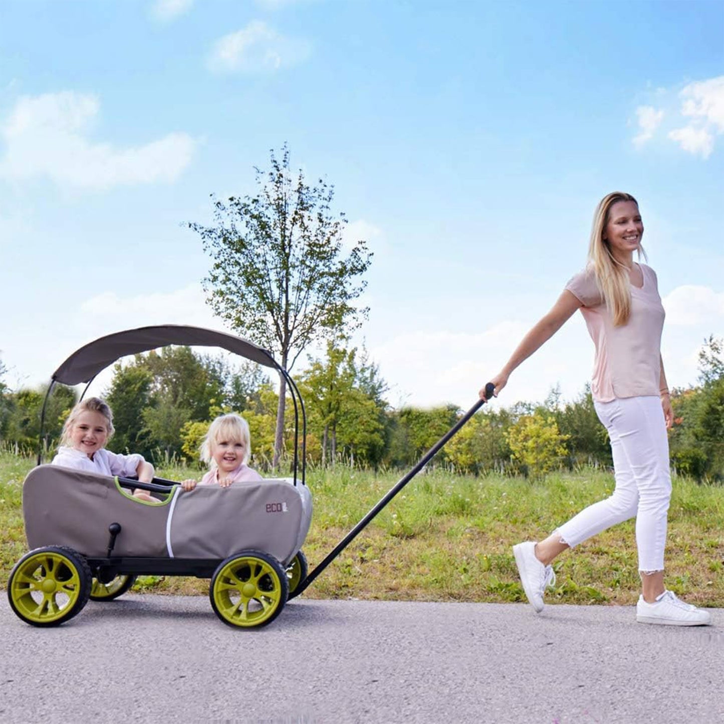 Hauck Eco Wagon With Multipurpose Hand Pulled Utility, Steel Tube Framing, And Easy Fold Feature For Kids Pull Along Wagons, Forest Green