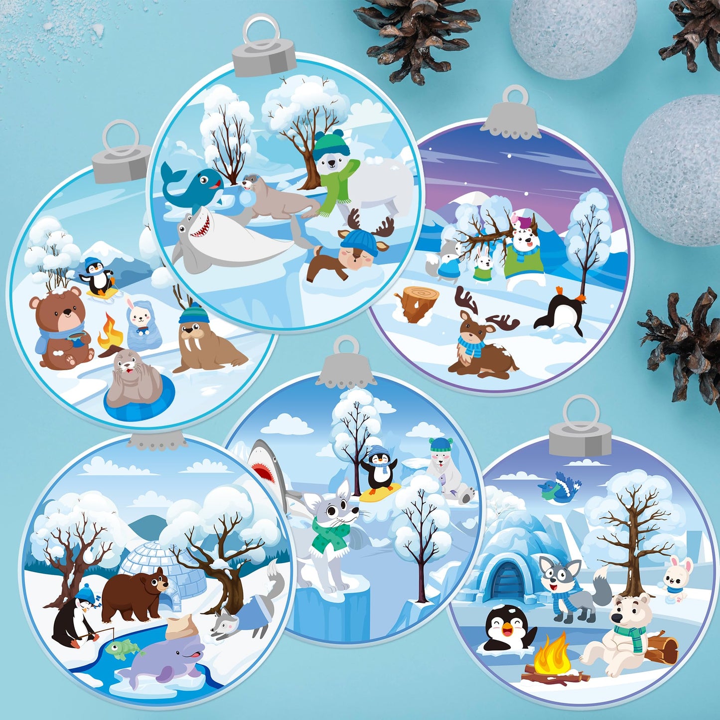 Cy2Side 12 Set Winter Polar Animal Sticker Scene For Kids Make A Winter Scene With Polar Animals Make Your Own Snowy Bear Sticker Craft Diy Art Crafts For Kids Holiday Class