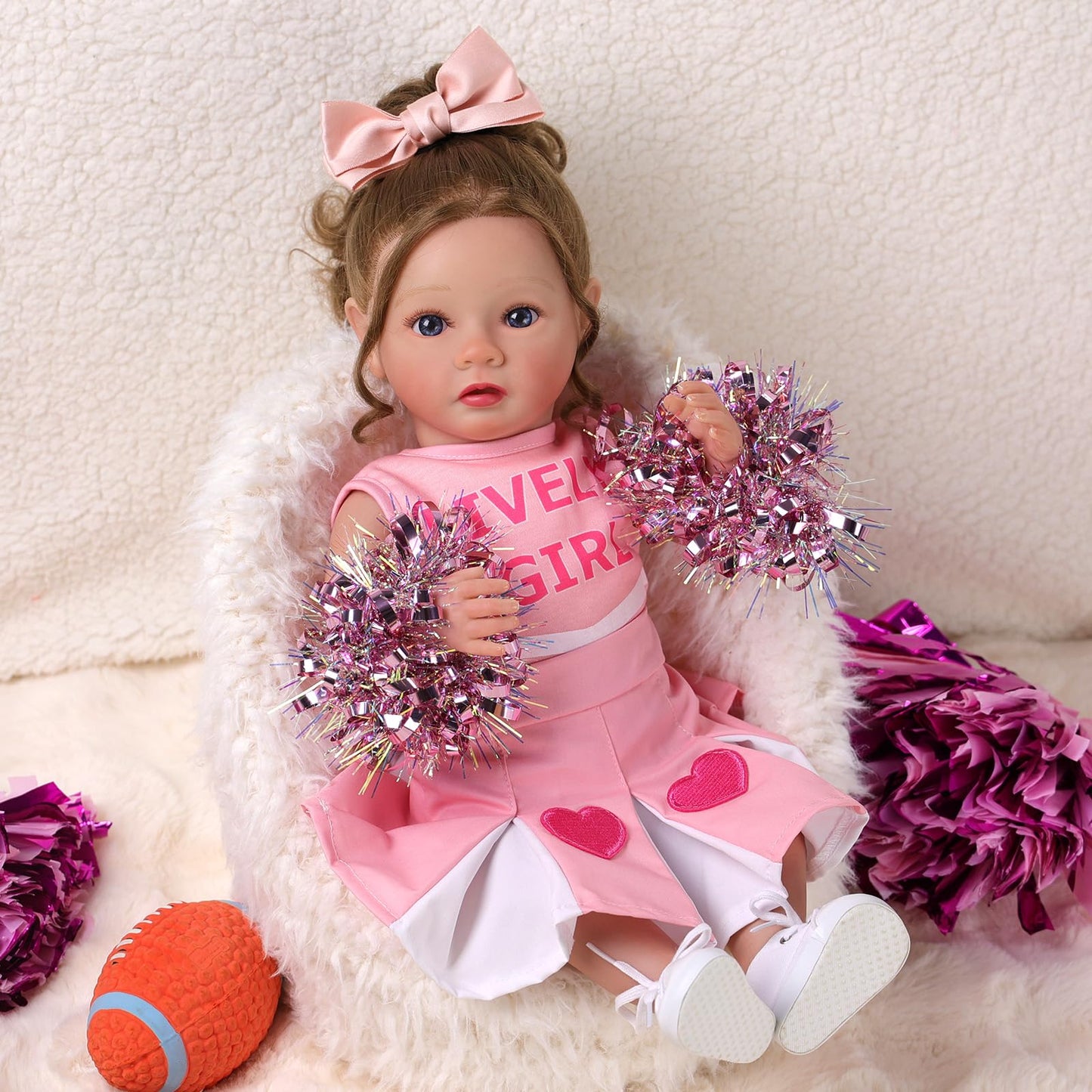 Babeside 4 Pcs Reborn Baby Doll Clothes Set For 17-22 Inch Dolls, Baby Doll Skirt With Heart Pattern And Baby Doll Accessories Fit Realistic Baby Doll Girl, Pink