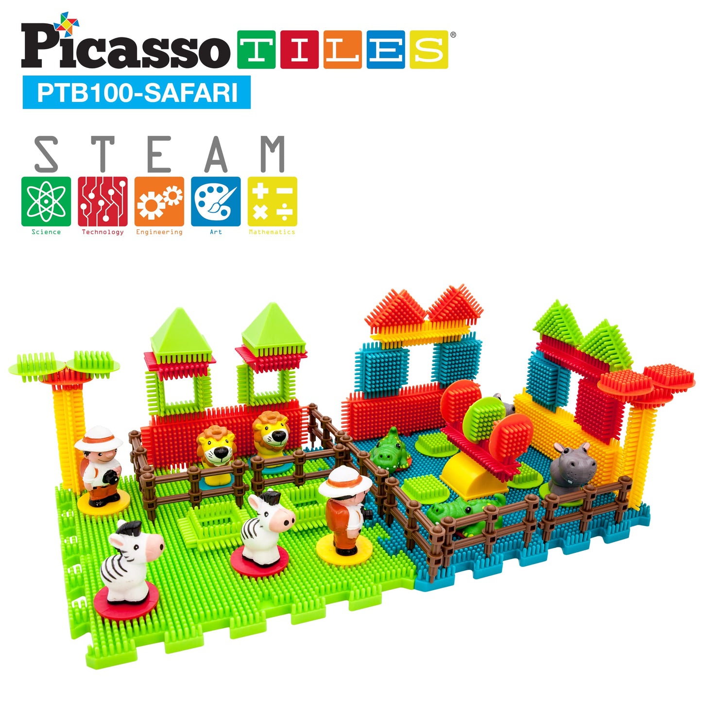 Picasso Toys Ptb100 100Pcs Hedgehog Block 3D Building Blocks Tiles Safari Theme Set Learning Playset Stem Toy Set Educational Ki