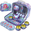 Tea Set For Little Girls Pretend Play Tin Tea Party Set Mermaid For Kids With Carrying Case (15 Pcs)