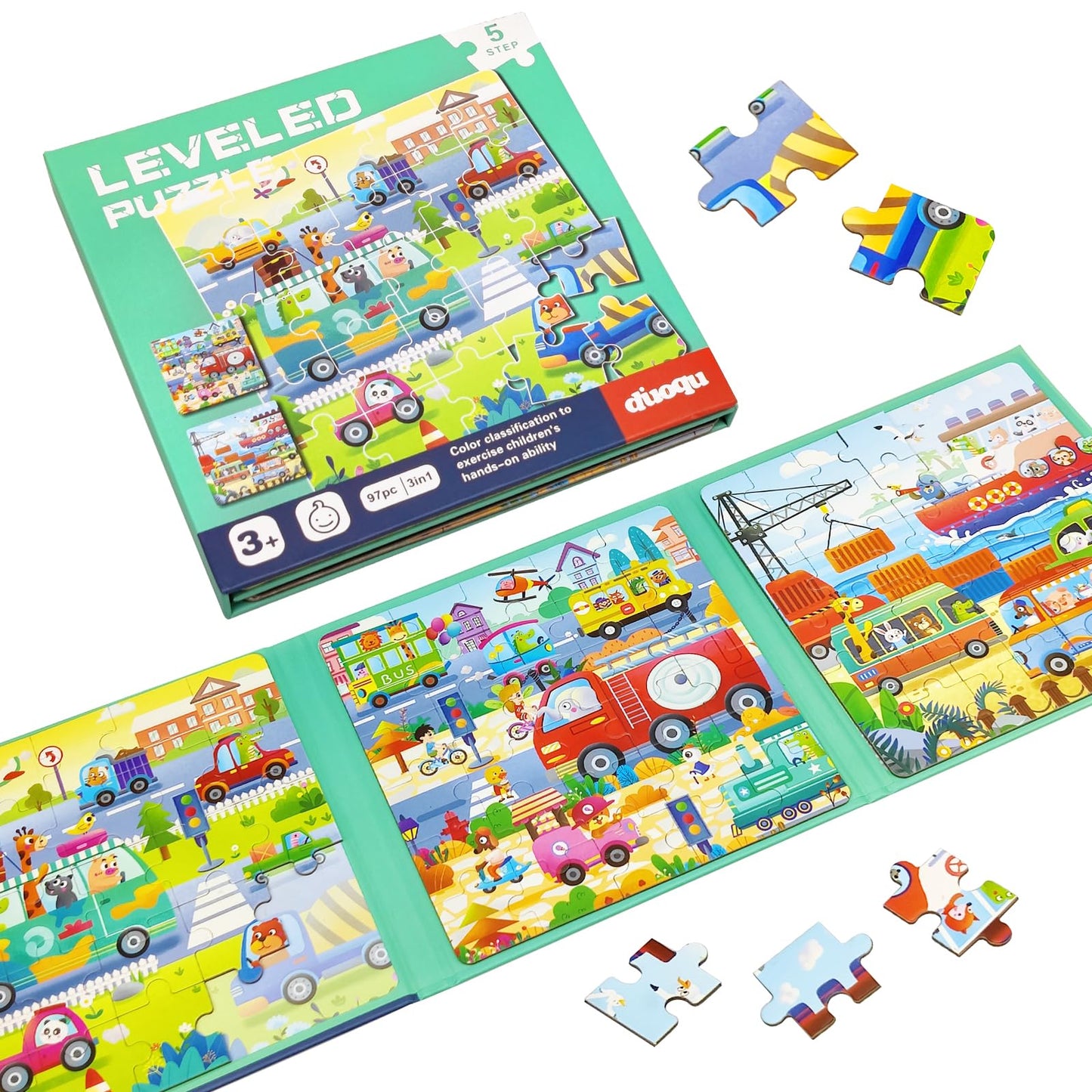 Magnetic Puzzles For Kids Ages 3-5, 3 In 1 Traffic Vehicles Toddlers Magnet Jigsaw Puzzle Book, Kids Travel Road Trip Puzzle Toys For Boys And Girls Ages 4-8 (Traffic)