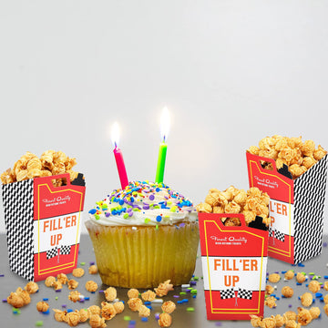 Outus 24 Pieces Race Car Fuel Can Popcorn Treat Boxes Racing Birthday Party Supplies Candy Cookie Container For Baby Shower, Bridal Shower, Race Car Theme Party Favors Decoration