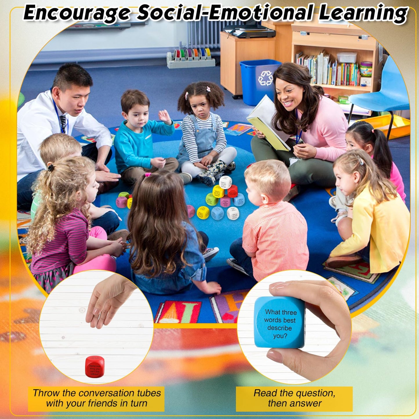 Hanaive 12 Pcs Learning Conversation Cubes Social Emotional Learning Activities Family Dice Game Speech Therapy For Kids Teacher