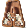 Customized Name Large Wooden Piggy Bank For Kids Boys Girls Alphabets Letter A-Z Coins Bills Money Change Bank Box Initial On Clear Cover (Laser Engraved) (Alphabet-A, Initial-12)