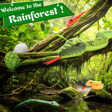 Tezituor Giant Green Boa Constrictor Plush Toy, 80 Realistic Stuffed Animal with 3 Babies & 2 Eggs - Perfect Gift for Boys & Girls