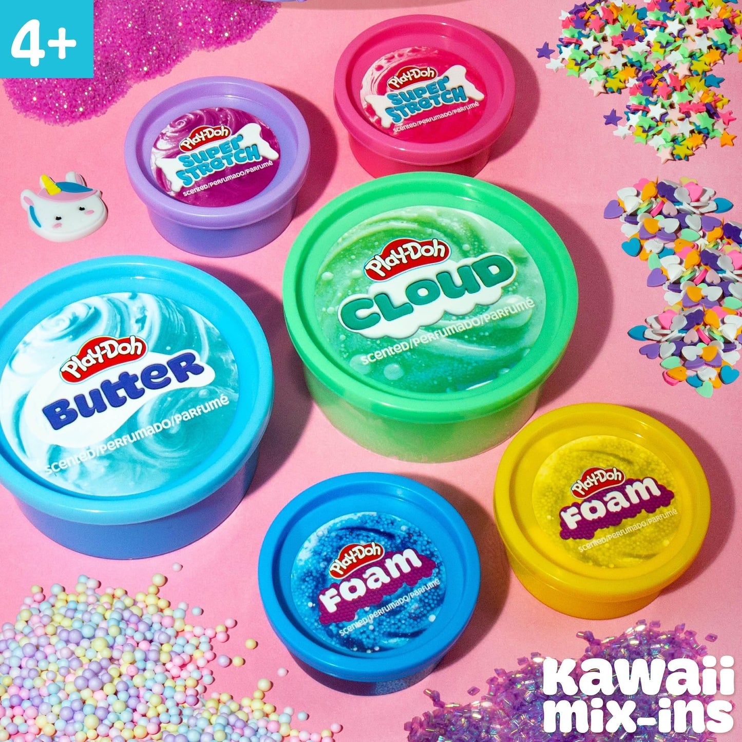 Play-Doh Kawaii Mix & Play Scented Dough Kit – Cloud, Butter, Foam, Multi-Color, Model 231975-TL, Perfect Sensory Toy for Kids 8-12
