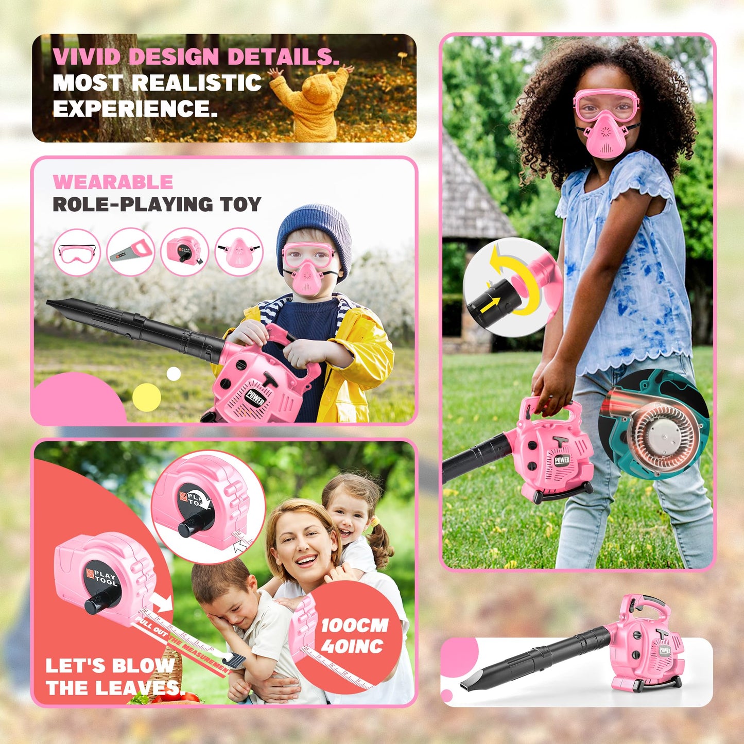 Bellochiddo Toy Leaf Blower - Kids Blower That Really Works With Realistic Sounds And Wind, Pretend Play Series Outdoor Power To