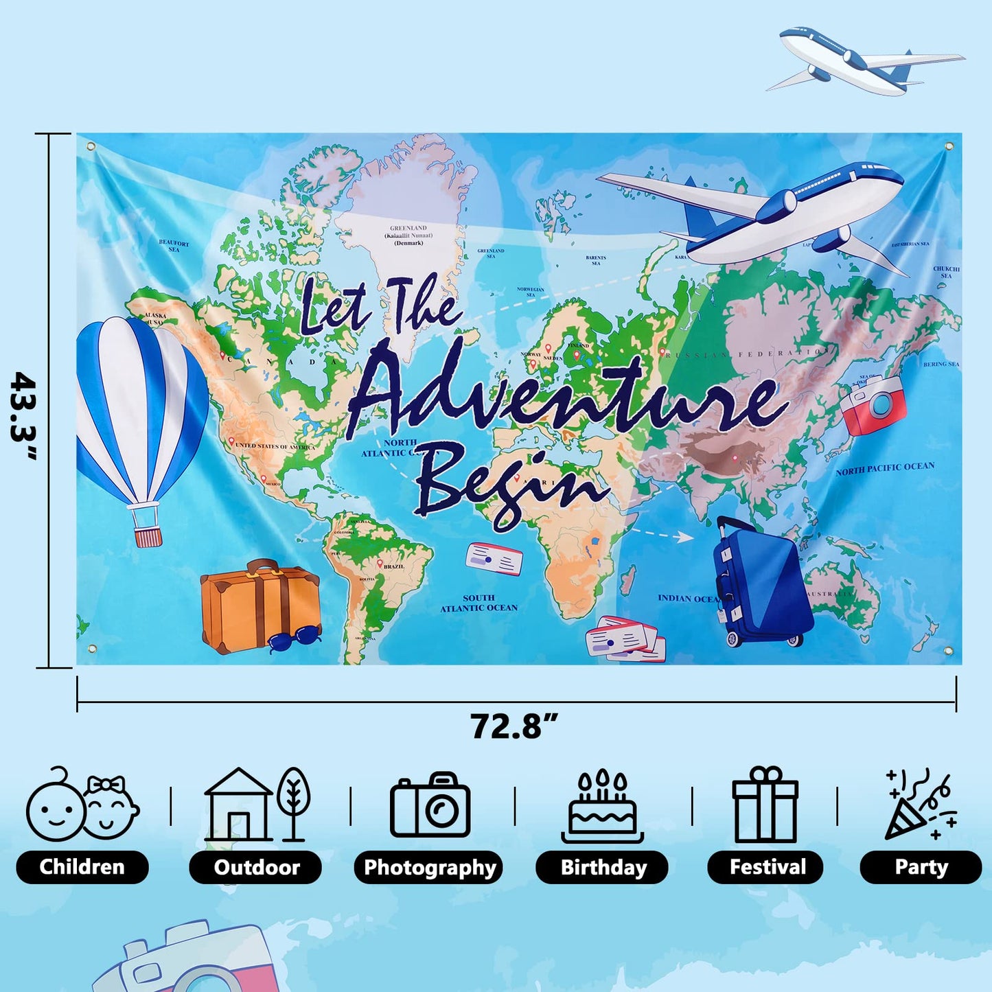 Wernnsai Bon Voyage Party Backdrop - 73'' X 43'' Travel Themed Birthday Party Decorations Adventure Awaits Around The World Photo Background Adventure Time Banner Classroom Graduation Going Away Decor
