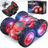 Wupuaait Remote Control Car for Kids, RC Stunt Cars Toys for Boys Ages 4-7 with Cool Double-Sided Pattern and LED Flash, 1:24 Ve