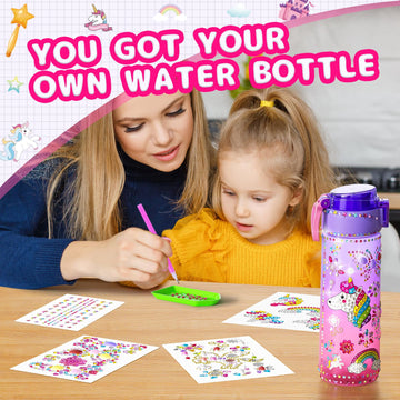 BOOH Decorate Your Own Water Bottle Kits for Girls, Unicorn Dream, BPA Free, Model WY-WB-A, Fun Arts Crafts for Ages 4-12