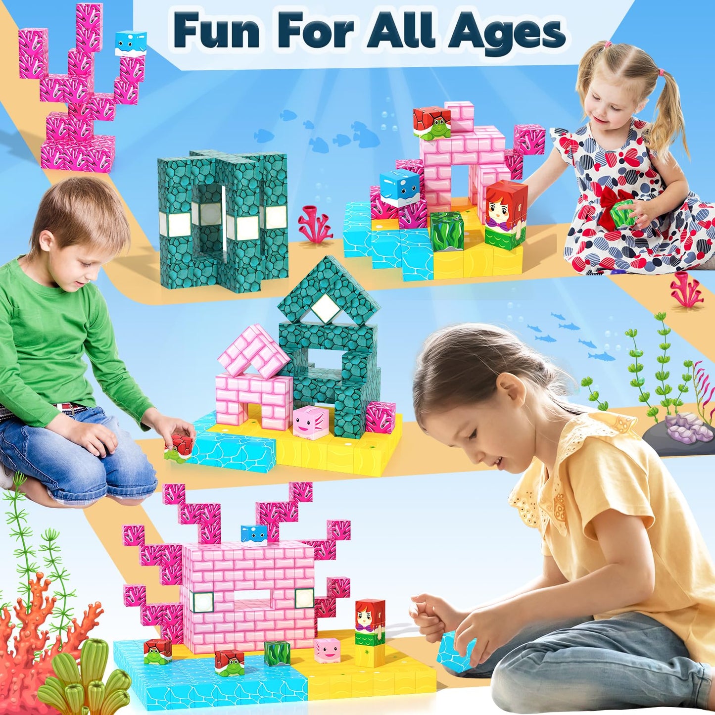 Igivi Magnetic Blocks - Build Mine Magnet World Ocean Set, Magnets Building Toys For Kids Ages 3-5 4-8, Stem Montessori Sensory Toys For Toddler 3+ Year Old Girls Boys, Classroom Must Haves Supplies