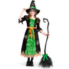 Spooktacular Creations Fairytale Green Cute Witch Dress Halloween Costume Deluxe Set With Hat For Girls (M)
