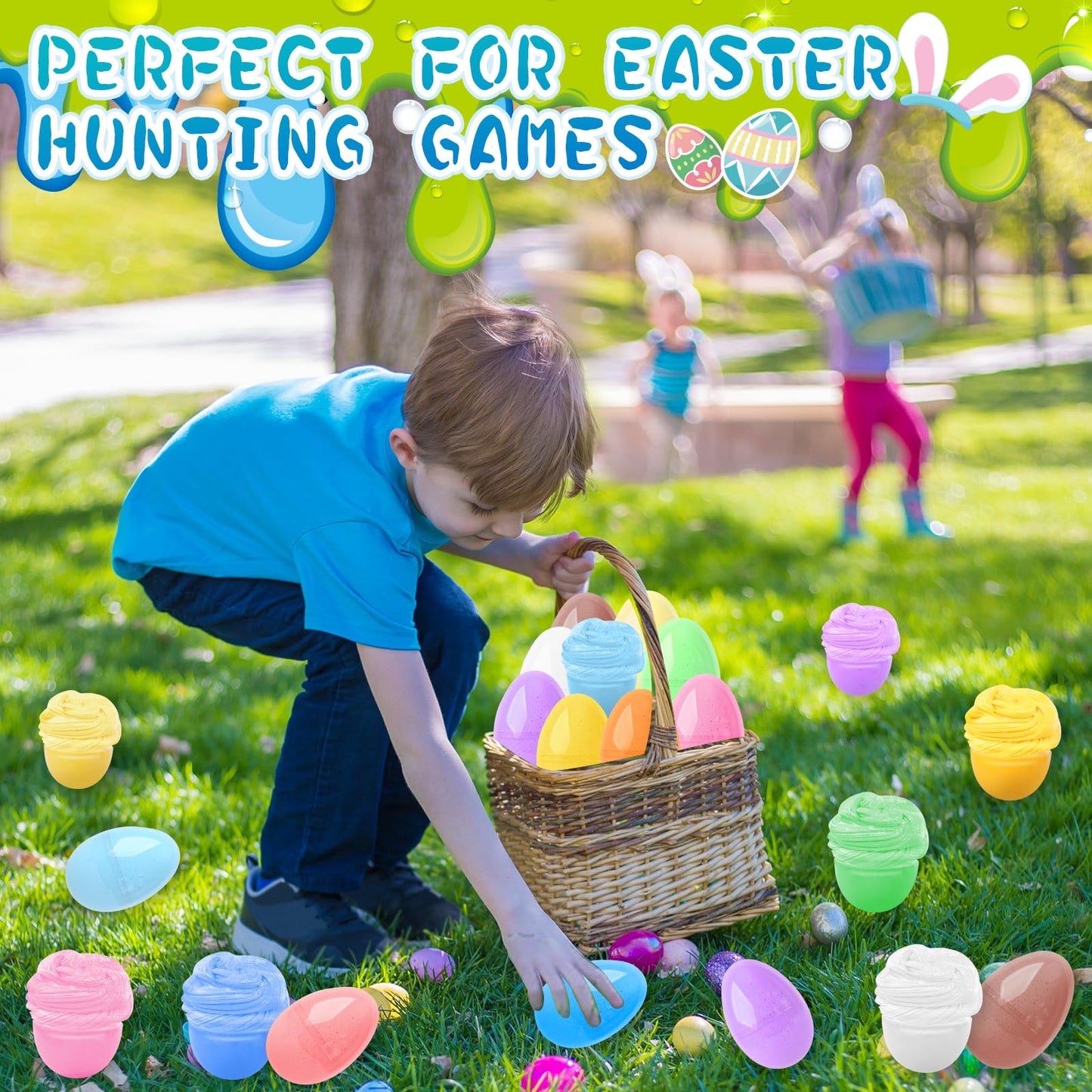 12Pack Prefilled Easter Eggs with Butter Slime Bulk for Kids, Easter Basket Stuffers, Fidget Relief Non-Sticky Eggs for Kids Hun