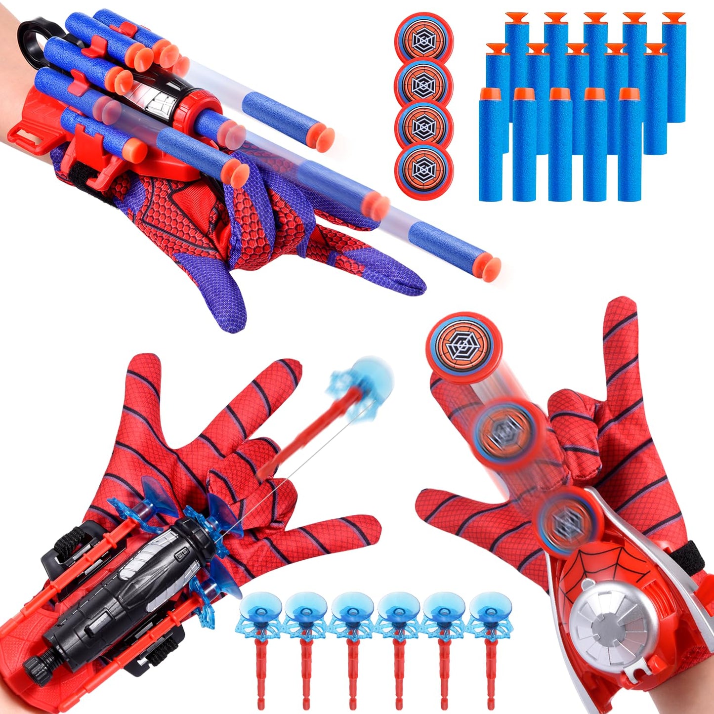 Littco 3 Sets Spider Web Shooters, Superhero Fans Webs Shooter For Kids, Cosplay Launcher Gloves With Wrist Toy Set, Christmas H