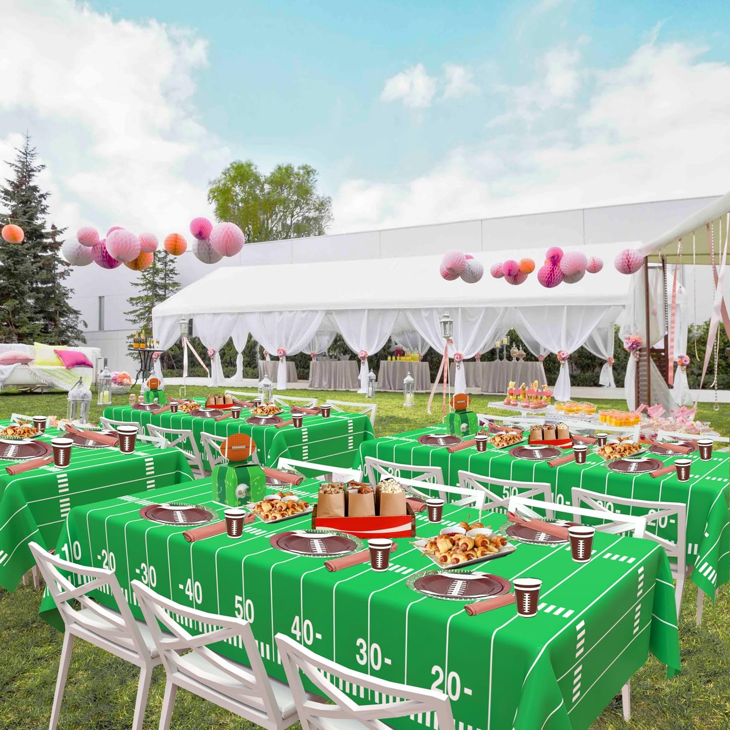 Wnink Football Tablecloth Party Decorations, 2 Pack Plastic Touchdown Table Cover For Birthday Party Superbowl Football Themed P