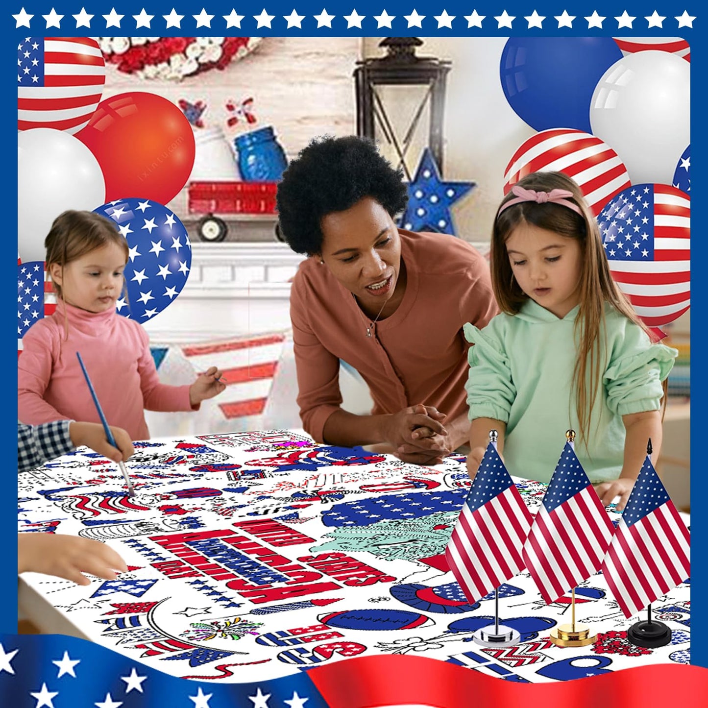 Padtic Independence Day Giant Coloring Poster,35X72Inch 4Th Of July Drawing Paper Coloring Tablecloth,Diy Statue Of Liberty Amer