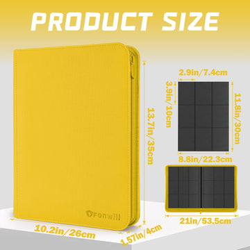9 Pocket Card Binder enhanced Zip Trading Card Binder 360 Double Sided Pocket PU Collection Binder Collector Album Card Folder for MTG TCG Sports Cards (Yellow)
