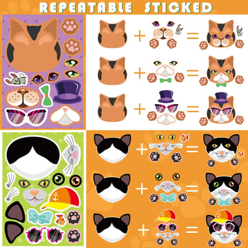 24 Sheets Cats Make A Face Stickers Make You Own Cats Stickers Animal Stickers For Kids, Birthday Gift Party Favors Supplies Tea