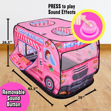 Playbees Musical Ice Cream Truck Pop Up Play Tent With 3 Openings - Tent For Toddlers - Indoor & Outdoor - Pop Up Tents For Kids