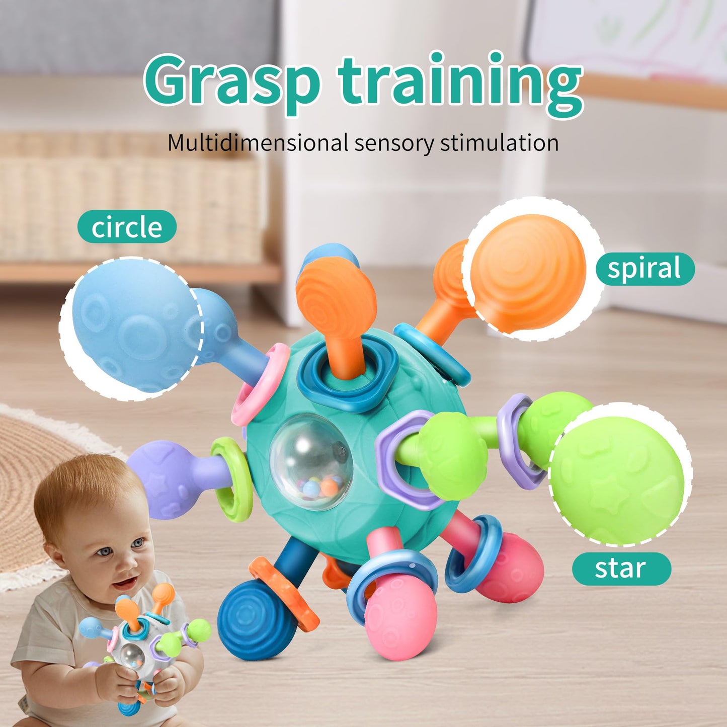 Baby Montessori Teething Toys For 0-6 6-12 Months Bpa Free Sensory Toys For Babies 0 3 6 9 12 18 Months Newborn Infant Learning