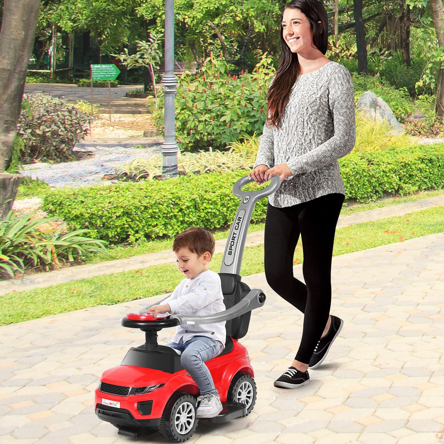 Honey Joy Ride On Push Car, Foot To Floor Ride On Sliding Car Push Handle & Detachable Guardrail, Sound & Lights, Under Seat Storage, Push Cars For Toddlers 1-3, Gift For Kids Boys Girls(Red)