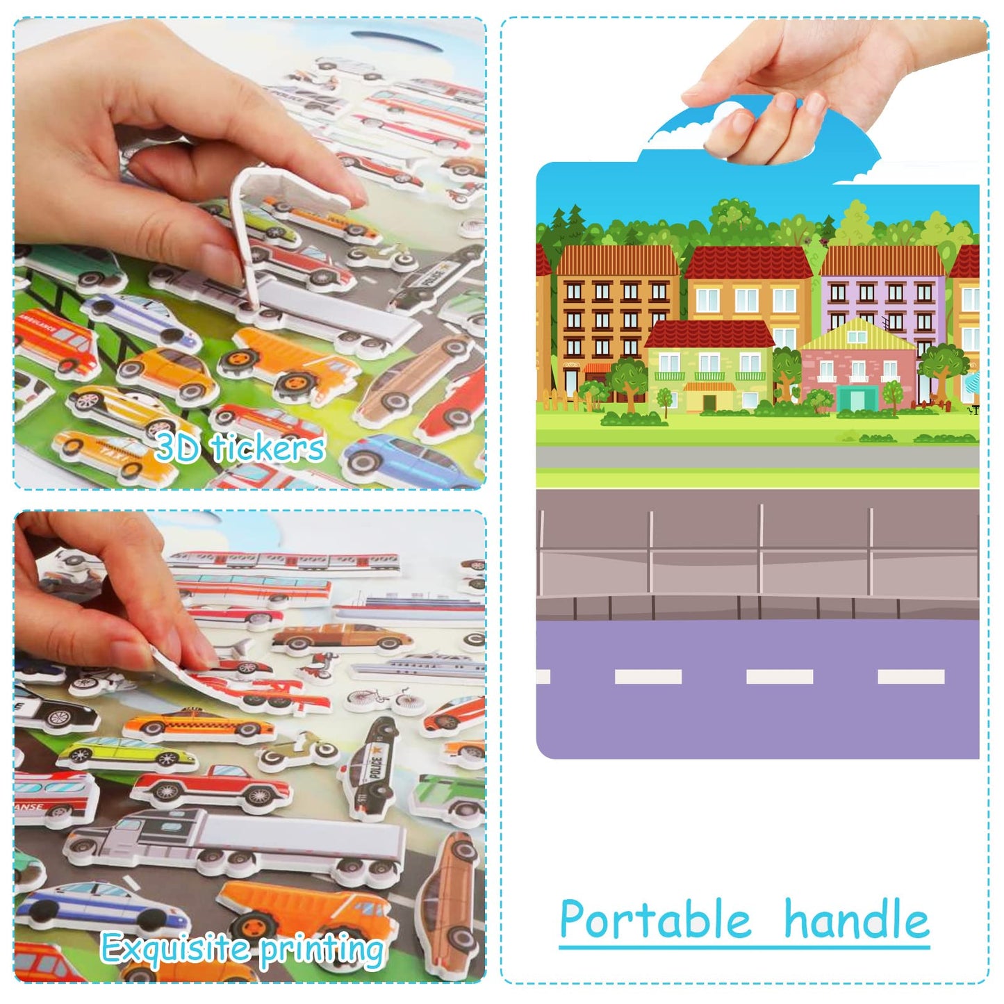 3D Transportation Puffy Sticker Play Set Kids 2-4 Toys Gifts Sticker Book Vehicles Cars Window Clings Decals For Toddlers Airplane Transportation Party Supplies Decorations 100 Reusable Puffy Stickers