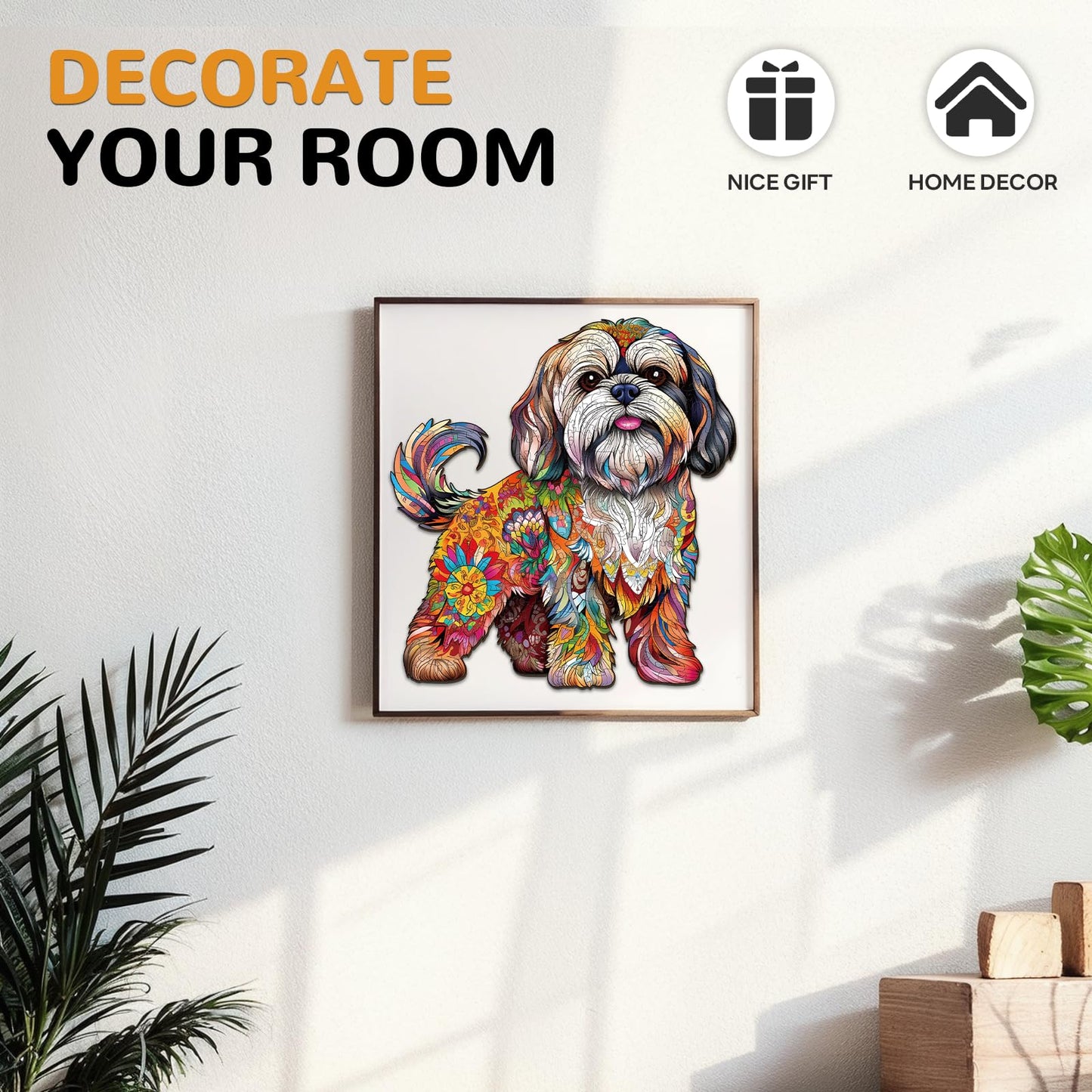 wudhank Wooden Puzzles for Adults - Shih Tzu Dog Jigsaw Puzzle, 190 pcs, Medium Size, Unique Wood Shape Cut Gift for Puzzle Lovers