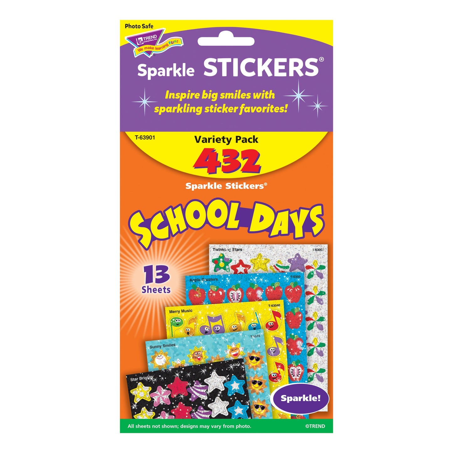 TREND enterprises, Inc. T-63901 School Days Sparkle Stickers Variety Pack, 432/Pack