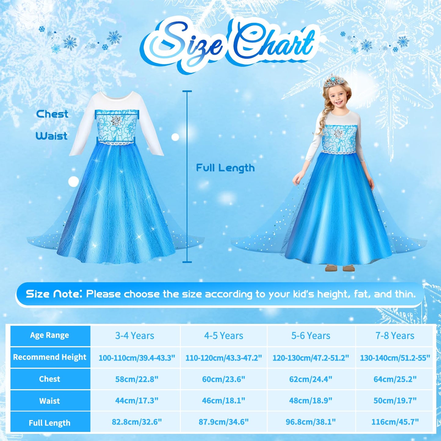 Luucio Frozen Costume For Girls, Princess Costume For Girls, Crown Accessories For Girls 3-10 Years, Halloween Role Play Kit