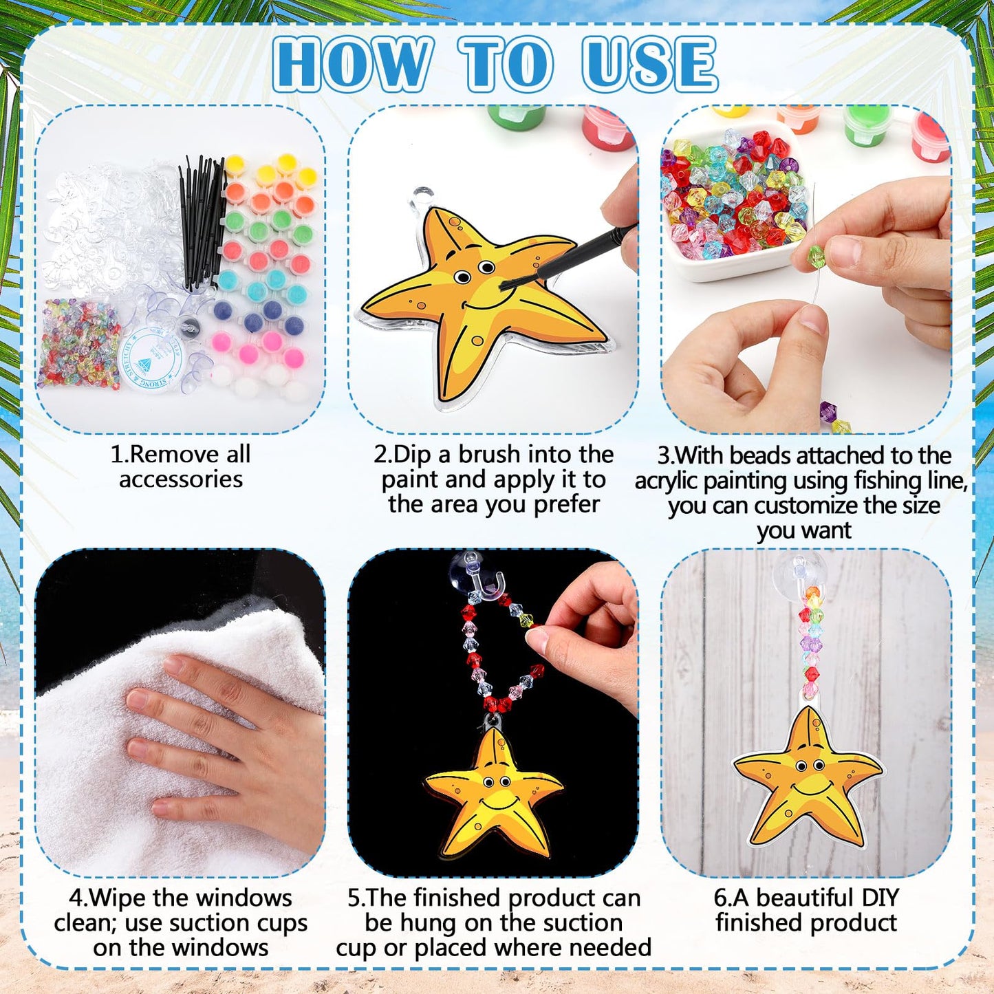 WinnerWhy 30 Sets Marine Animal Suncatchers Window Art Kits, DIY Sun Catchers Bulk Crafts Paint Your Own Window Sea Ocean Animal